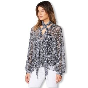 ✨ BAILEY 44 Sheer Leopard Tie-Neck Blouse – Size Small ✨